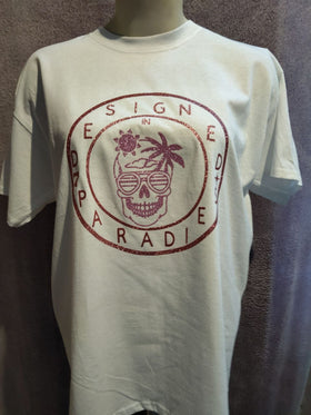 Kurzärmliges Damen Shirt mit „Designed in Paradies“ Aufdruck